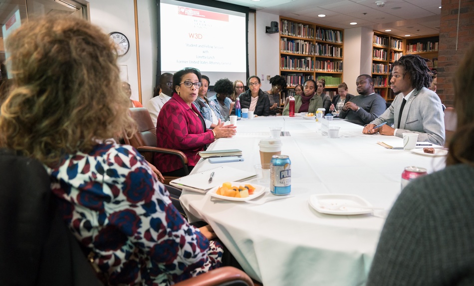 Loretta Lynch, former Attorney General of the United States, speaks on the issues she faced during her time as the U.S. Attorney General during a Belfer Center student and fellows session.