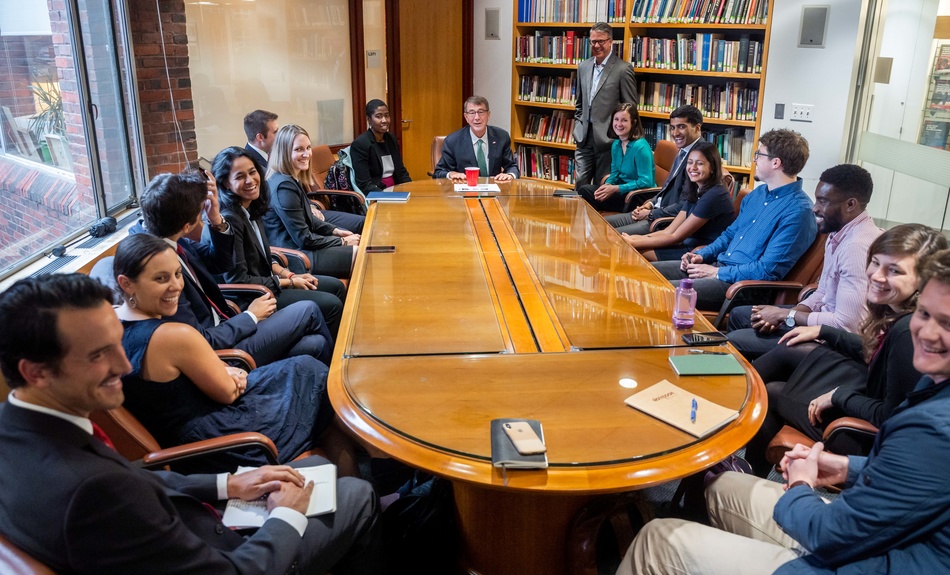 Belfer IGA Fellows are welcomed to the Belfer Center for Science and International Affairs by Ash Carter, Director and Eric Rosenbach, Co-Director 