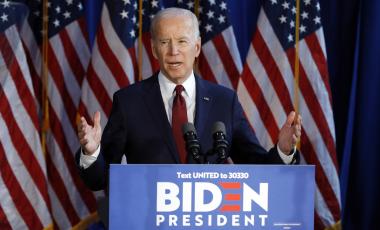 In this Tuesday, Jan. 7, 2020 file photograph, presumptive Democratic presidential nominee Joe Biden gestures during a foreign policy statement in New York. 