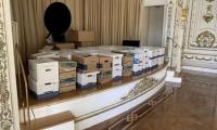 Stacks of boxes in the ballroom of Mar-a-Lago in Palm Beach, Fla.