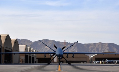 Armed drone at military base